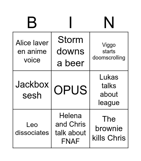 Untitled Bingo Card