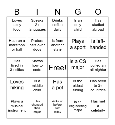 Cafe Caminito Bingo Card