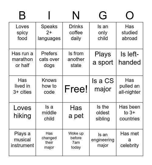 Cafe Caminito Bingo Card