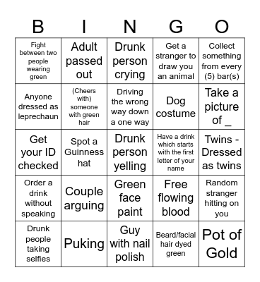 Cuyahoga Fall St. Patrick's Day Bingo Card