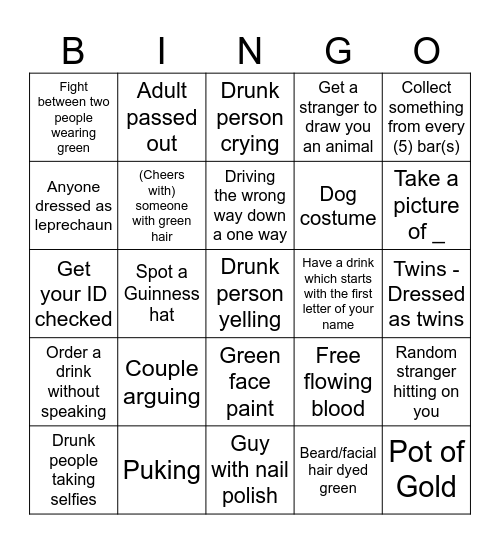Cuyahoga Fall St. Patrick's Day Bingo Card