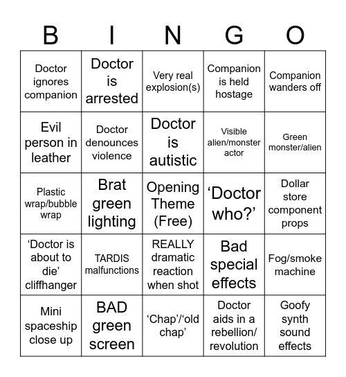 Classic Who bingo Card
