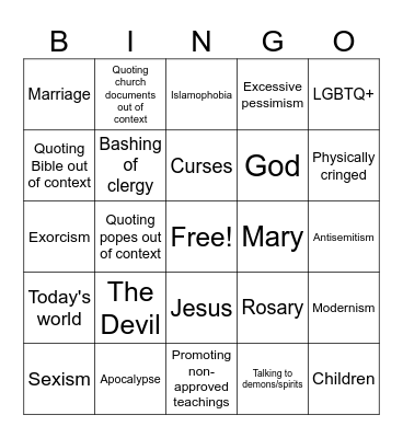 Fr. Ripperger 2026 STA talks Bingo Card