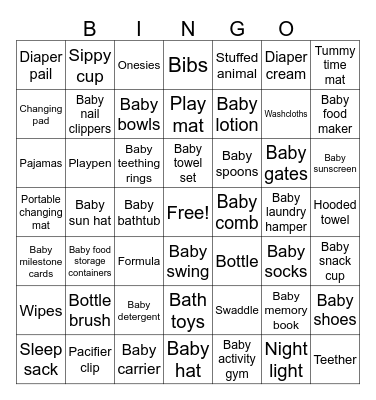 Baby Shower Bingo Card