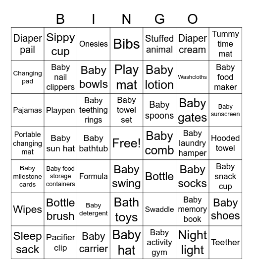Baby Shower Bingo Card