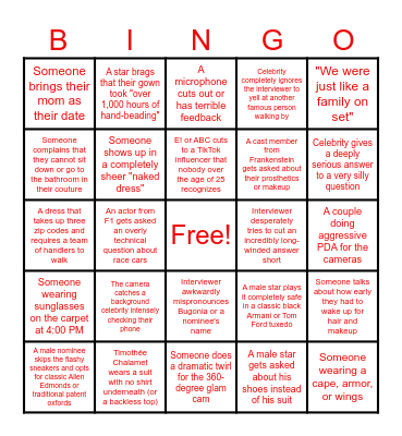 Red Carpet Bingo Card