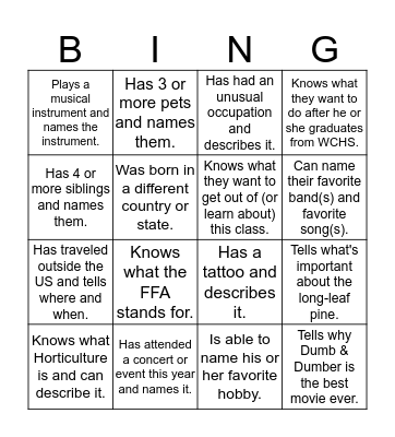 Icebreaker Bingo Card