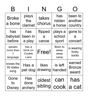 Chickahominy SU Get to Know You Bingo Card