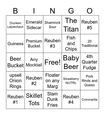 St Pattys Bingo Card
