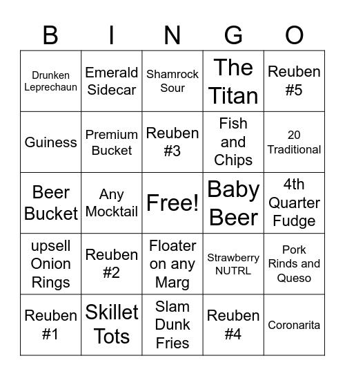 St Pattys Bingo Card
