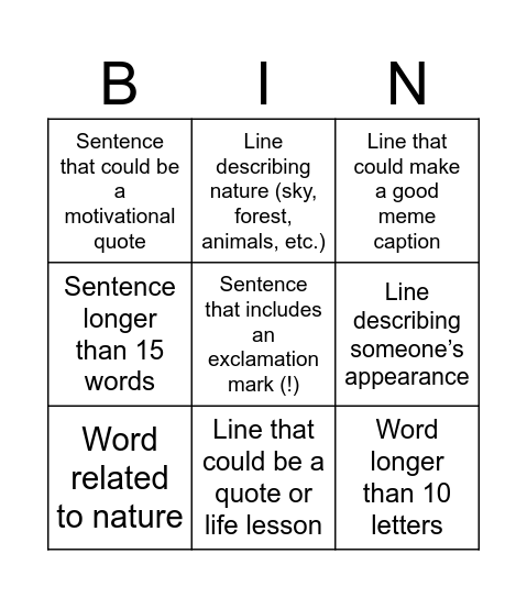 Untitled Bingo Card