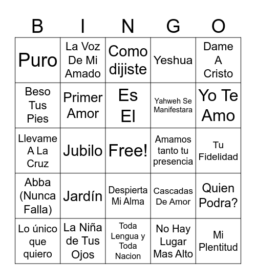 Spanish Set Name That Tune Bingo! Bingo Card