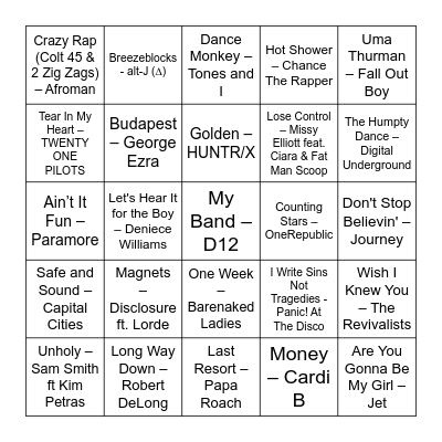 Bri's 2.0 Birthday Playlist Bingo Card