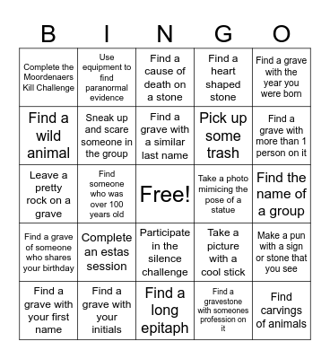 Ghost Hunt Bingo Card