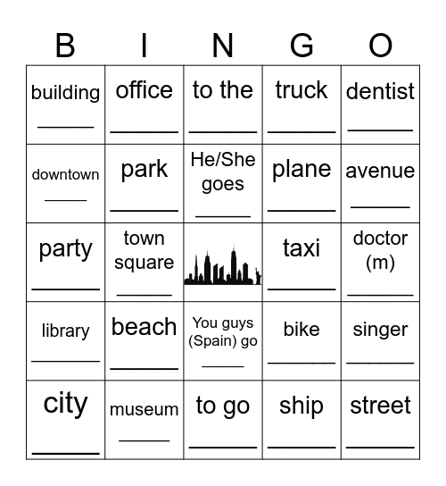 UNIT 3 VOCABULARY- IN THE CITY Bingo Card