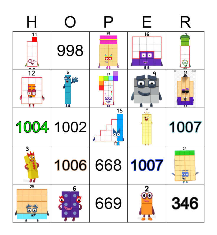 Number blocks Bingo Card