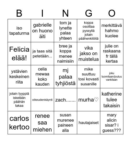 täydelliset naiset vika kausi Bingo Card
