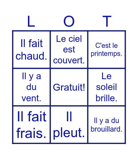 La météo Bingo Card