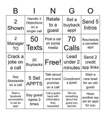 SALES BDC BINGO SPIFF! Bingo Card