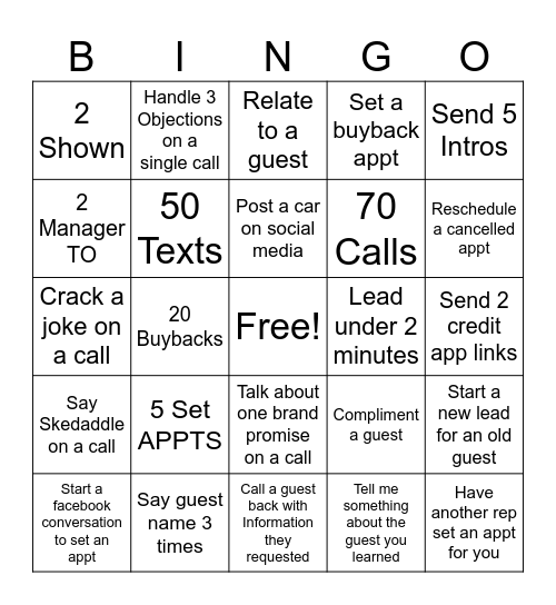 SALES BDC BINGO SPIFF! Bingo Card