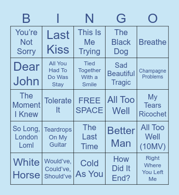 SAD SONGS Bingo Card
