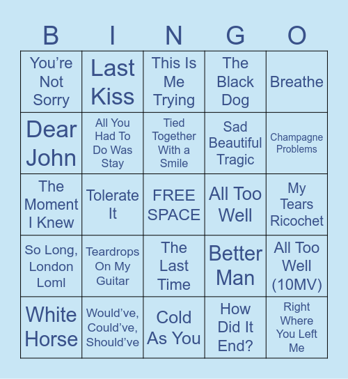 SAD SONGS Bingo Card
