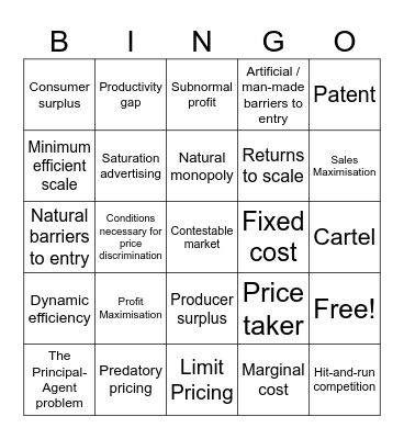 Economics - Production and Market Structures Bingo Card