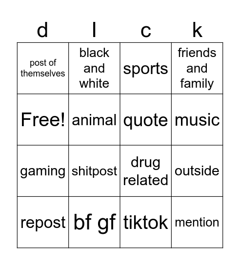stories Bingo Card