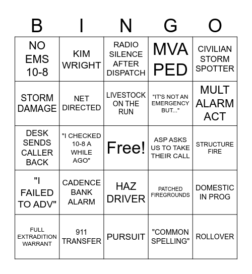 DISPATCH BINGO Card