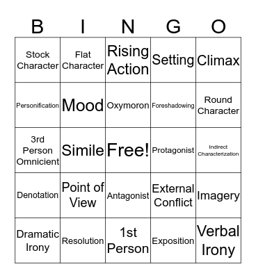 Literary Terms Bingo Card