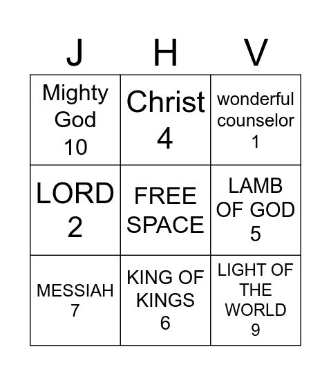 Names of Jesus Bingo Card