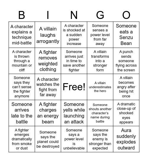 Dragon Ball Z Bingo Card