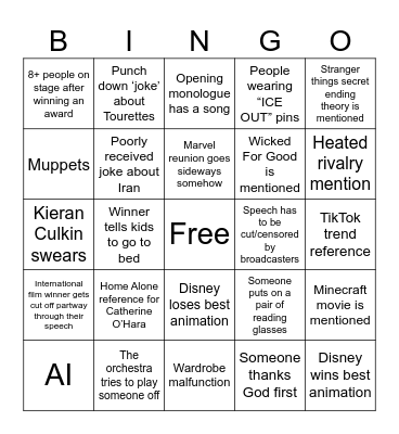 OSCARS 2026 Bingo Card