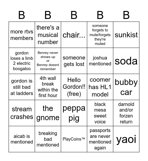 HL2VRAI BINGO BONGO SUPREME Bingo Card