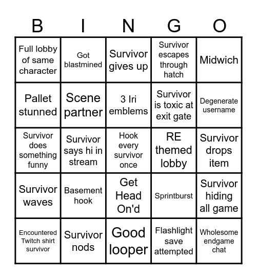 DBD killer bingo Card