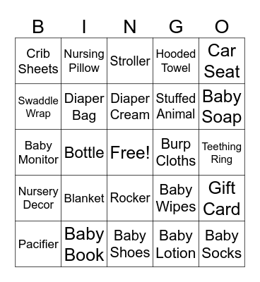 Baby Shower Gifts Bingo Card