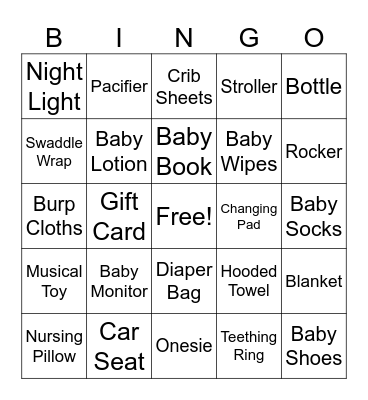 Baby Shower Bingo Card