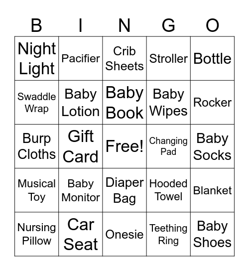 Baby Shower Bingo Card