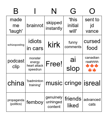 reels slop Bingo Card