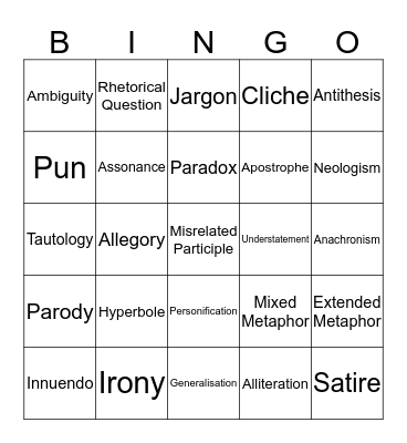 LV Language Bingo Card