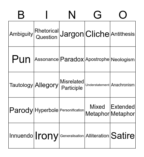 LV Language Bingo Card