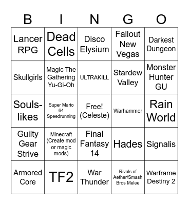Trans-Fem Gaming Bingo Card
