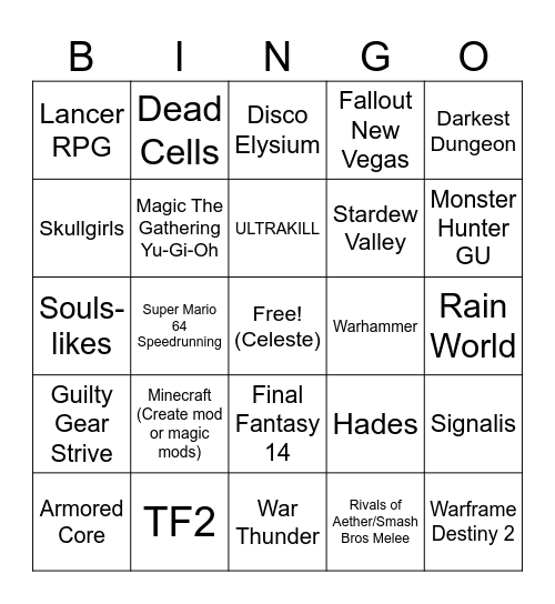 Trans-Fem Gaming Bingo Card