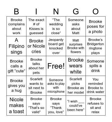 Bridal Shower Bingo Card