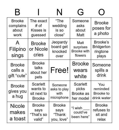 Bridal Shower Bingo Card