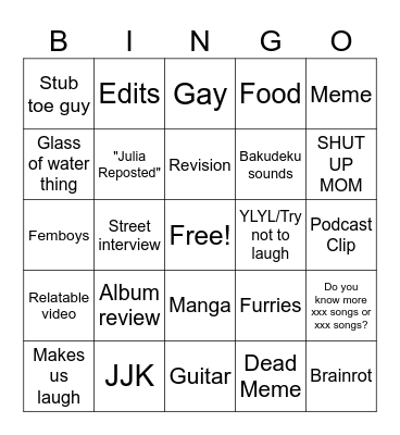 Victor Tiktok Bingo Volume 2 Bingo Card