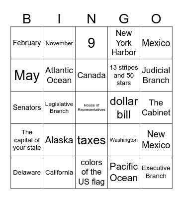 Citizenship Bingo Card
