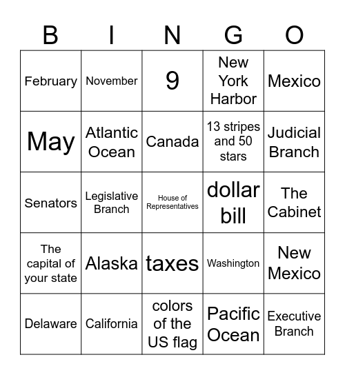 Citizenship Bingo Card