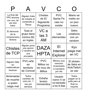 Pavcommunity Bingo Card