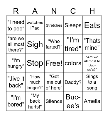 Rode Trip Bingo Card